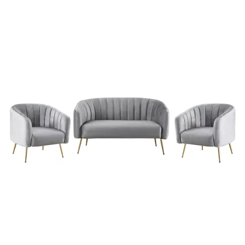 Design kétszemélyes kanapé, szürke Velvet szövet/gold króm-arany, BAGY