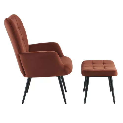 Fotel lábtartóval, barna Velvet szövet/fekete, HABEN