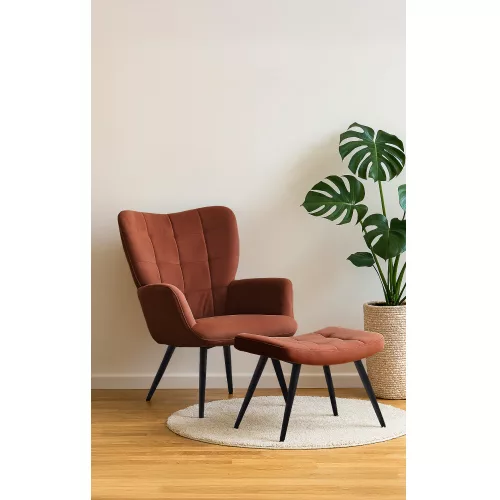 Fotel lábtartóval, barna Velvet szövet/fekete, HABEN
