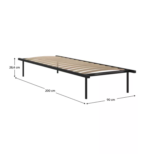 Önálló ágyrács, 90x200, fekete, fém/nyírfa, KENTAK