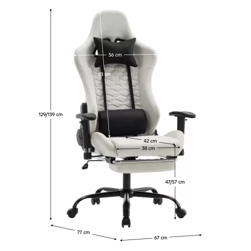 Irodai/gamer szék, fehér/fekete, teherbírás 150 kg, PAPIBAS