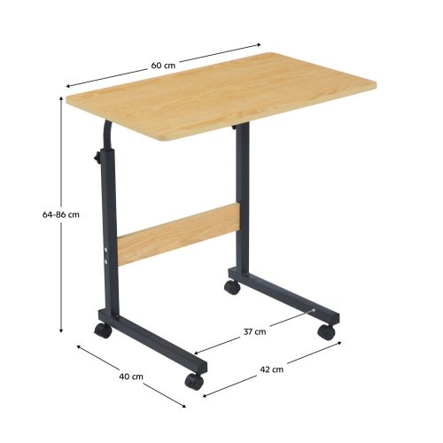 Állítható PC asztal kerekekkel, tölgy/fekete, JUSTUS