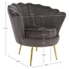 Art-deco stílusú fotel, szürkésbarna Velvet szövet/gold arany króm, NOBLEO
