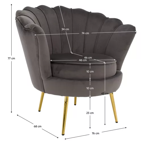 Art-deco stílusú fotel, szürkésbarna Velvet szövet/gold arany króm, NOBLEO