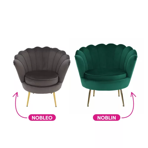 Art-deco stílusú fotel, szürkésbarna Velvet szövet/gold arany króm, NOBLEO