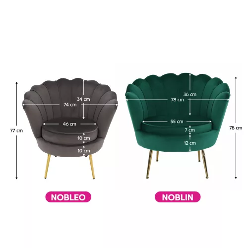 Art-deco stílusú fotel, szürkésbarna Velvet szövet/gold arany króm, NOBLEO