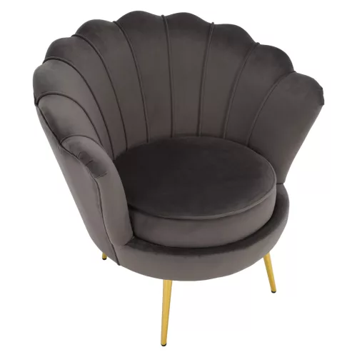 Art-deco stílusú fotel, szürkésbarna Velvet szövet/gold arany króm, NOBLEO