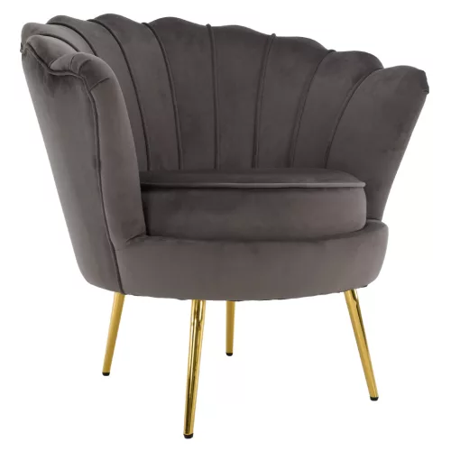 Art-deco stílusú fotel, szürkésbarna Velvet szövet/gold arany króm, NOBLEO