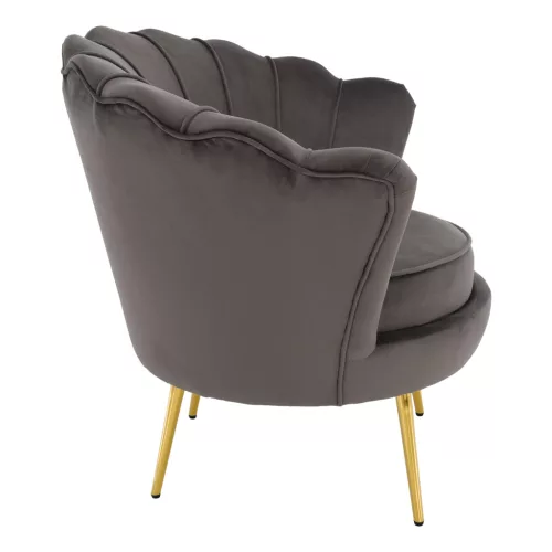 Art-deco stílusú fotel, szürkésbarna Velvet szövet/gold arany króm, NOBLEO