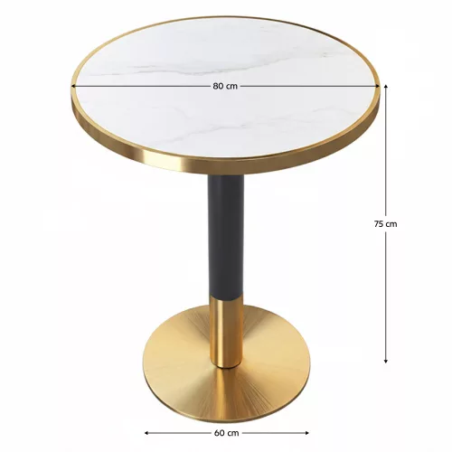 Bisztró asztal étkezőbe, fehér márvány/fekete/arany, átmérő 80 cm, OREN