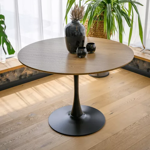 Étkezőasztal, tölgy/fekete, átmérő 110 cm, REVENTON NEW