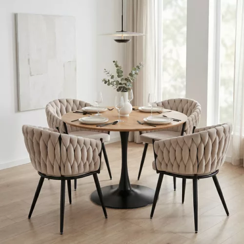 Étkezőasztal, tölgy/fekete, átmérő 110 cm, REVENTON NEW