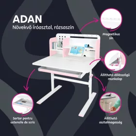 Növekvő íróasztal, rózsaszín/fehér, ADAN
