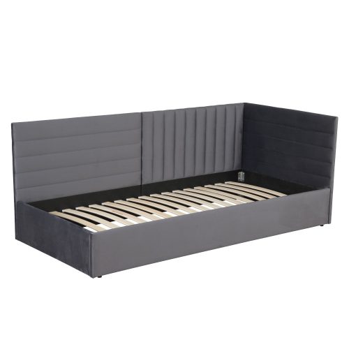 Ágy ágyráccsal, 90x200, szürke Velvet szövet, MEVIA