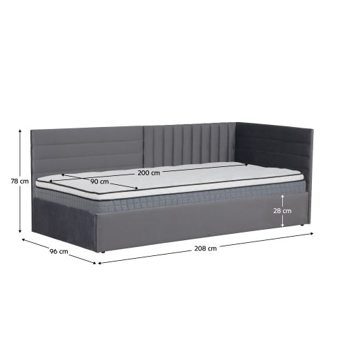 Ágy ágyráccsal, 90x200, szürke Velvet szövet, MEVIA