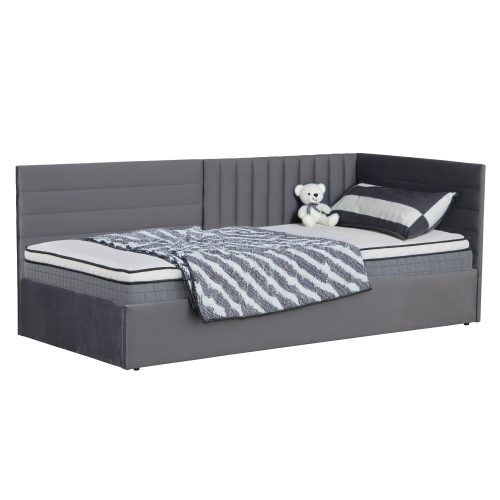 Ágy ágyráccsal, 90x200, szürke Velvet szövet, MEVIA