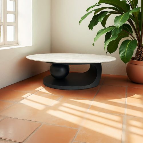 Dohányzóasztal, márvány imitáció/fekete, AXEN