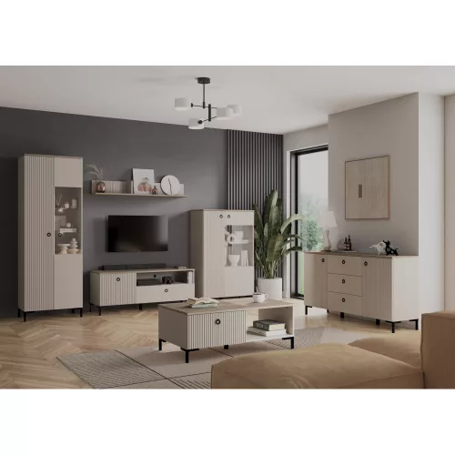 Komód, szürkésbarna Taupe/silverjack tölgy, DOMCA 2D1S