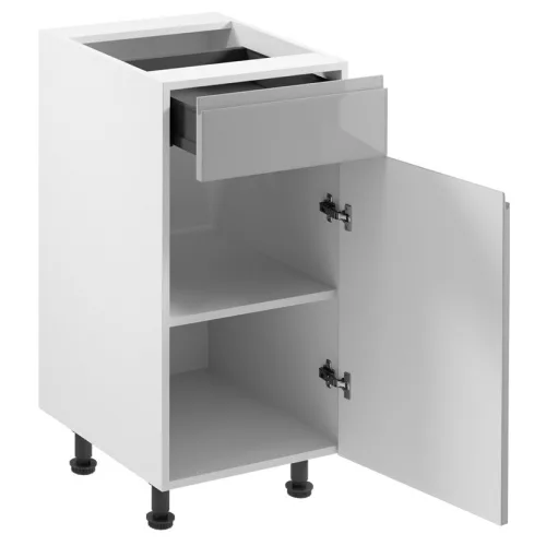 Alsószekrény, fehér/szürke extra magasfényű HG, AURORA D40S1