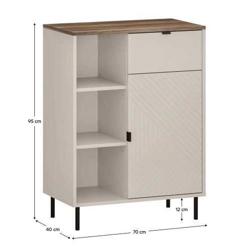 Alacsony polcos szekrény, kasmír/castello tölgy, EYCO 1D1S