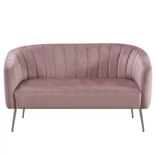 Design kétszemélyes kanapé, rózsaszín Velvet szövet/króm-ezüst, BAGY