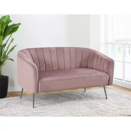 Design kétszemélyes kanapé, rózsaszín Velvet szövet/króm-ezüst, BAGY