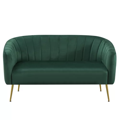 Design kétszemélyes kanapé, sötétzöld Velvet szövet/gold króm-arany, BAGY