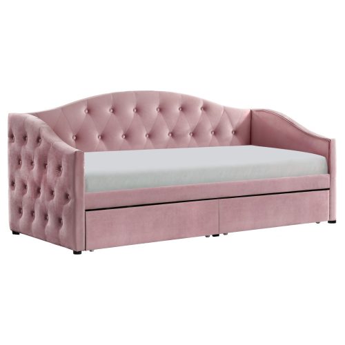 Ágy tárhellyel, 90x200, rózsaszín Velvet szövet, ZASKA