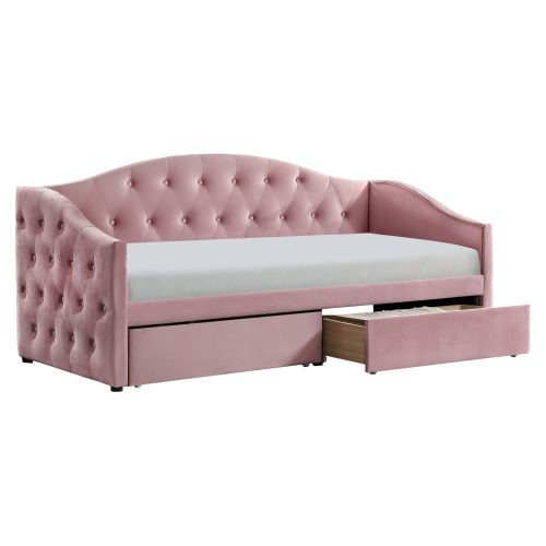 Ágy tárhellyel, 90x200, rózsaszín Velvet szövet, ZASKA