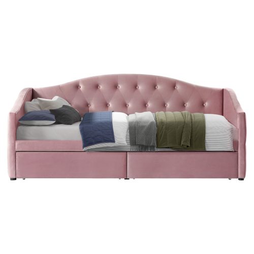 Ágy tárhellyel, 90x200, rózsaszín Velvet szövet, ZASKA