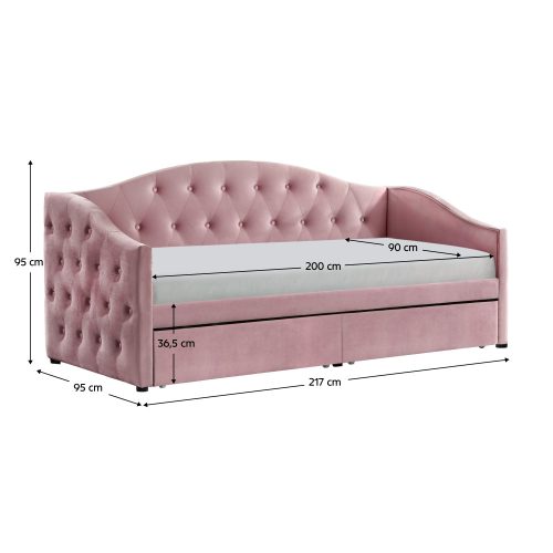 Ágy tárhellyel, 90x200, rózsaszín Velvet szövet, ZASKA