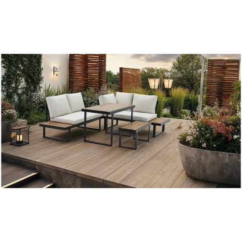 Kerti szett, fekete/krém/tölgy, FLOJD