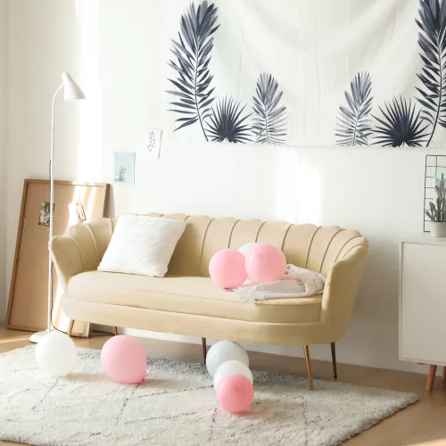 Luxus kanapé, 3 személyes, bézs Velvet szövet/arany, Art-deco, NOBLEO TYP 2