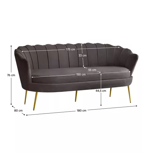 Luxus kanapé, 3 személyes, szürkésbarna Velvet szövet/arany, Art-deco, NOBLEO TYP 2
