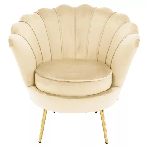 Art-deco stílusú fotel, bézs Velvet szövet/gold arany króm, NOBLEO