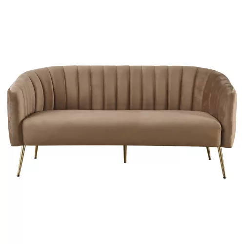 Design 3-as ülés kanapé, barna bársony szövet/arany króm-arany, BAGY