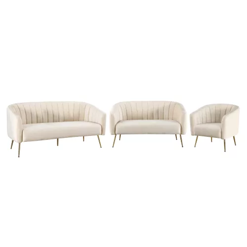 Design 3-as ülés kanapé, bézs Velvet szövet/gold króm-arany, BAGY