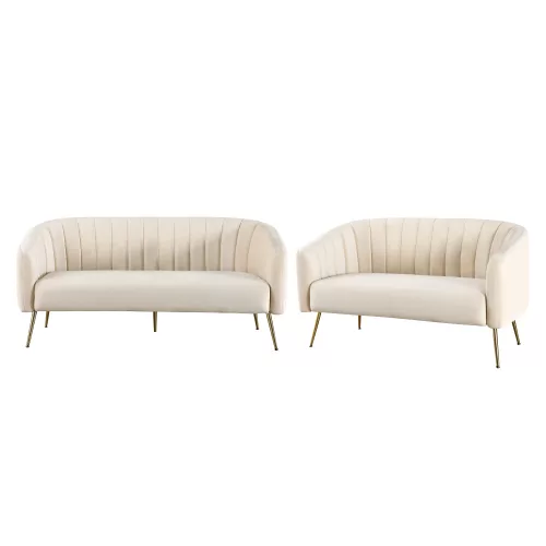 Design 3-as ülés kanapé, bézs Velvet szövet/gold króm-arany, BAGY