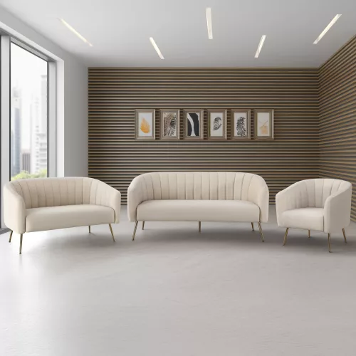 Design 3-as ülés kanapé, bézs Velvet szövet/gold króm-arany, BAGY