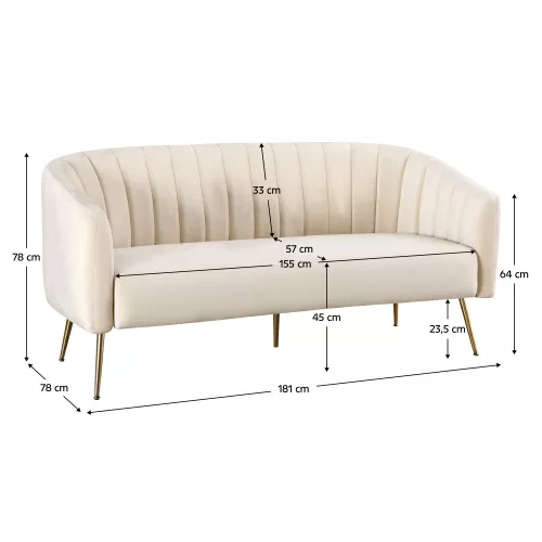 Design 3-as ülés kanapé, bézs Velvet szövet/gold króm-arany, BAGY