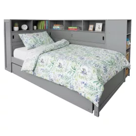 Ágy polcokkal és pótággyal, szürke, 90x200, LENDON