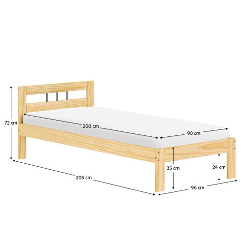 Ágy ráccsal, természetes, fenyőfa, 90x200, JONA NEW
