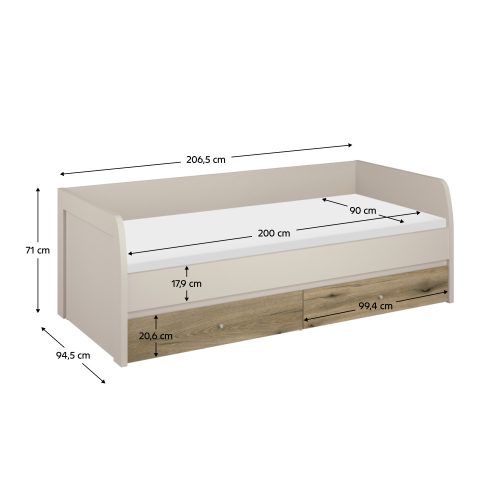 Ágy, 90x200, kasmír/evoke tölgy, KAROS 2S