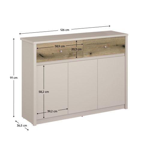 Komód, kasmír/evoke tölgy, KAROS 3D2S