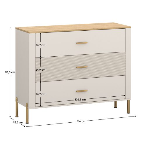 Komód, kasmír/kő tölgy, RUNOL 3S