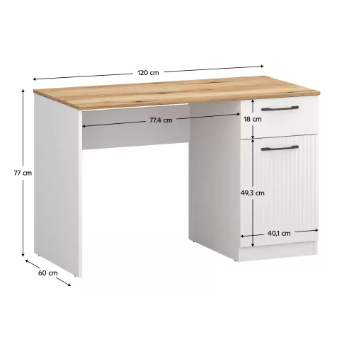 PC asztal, fehér/evoke tölgy, VELIS 1D1S/120