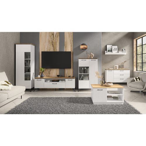 Alacsony polcos szekrény, fehér/evoke tölgy, VELIS 1D