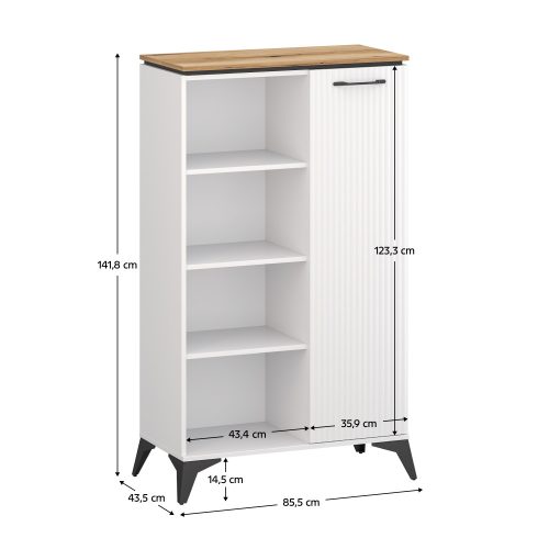 Alacsony polcos szekrény, fehér/evoke tölgy, VELIS 1D