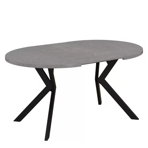 Kihúzható étkezőasztal, világos beton/fekete, 100-250x75,5 cm, LUKOS