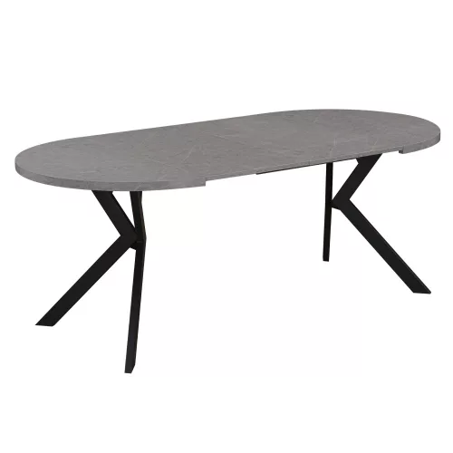 Kihúzható étkezőasztal, világos beton/fekete, 100-250x75,5 cm, LUKOS